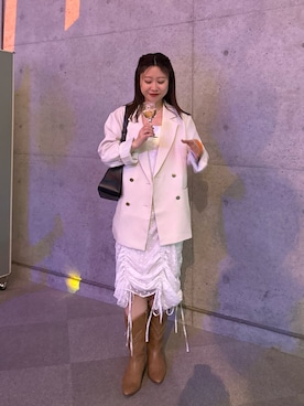 「mystic（ミスティック）の《2026SS/ IVOとBEIが登場！ 》【SET UPスタイルにも◎/アウターの中にも着込める◎】金ボタンテーラードジャケット（テーラードジャケット、ホワイト系）」を使った、hiyoriさん（レディース・156cm）の春コーディネート