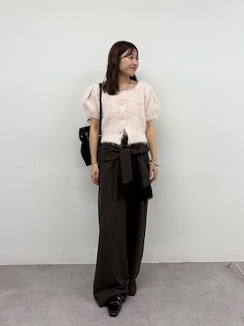 「mystic（ミスティック）のチョーカー付きシャギー半袖ニット（パーカー、ピンク系）」を使った、hiyoriさん（レディース・156cm）の夏コーディネート