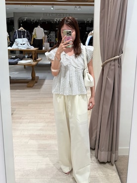 「mystic（ミスティック）の【涼しい素材にリニューアル】26SS Wベルトパンツ（スラックス）」を使った、hiyoriさん（レディース・156cm）の春コーディネート