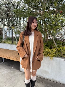 「アイテム（テーラードジャケット、イエロー系）」を使った、hiyoriさん（レディース・156cm）の秋コーディネート