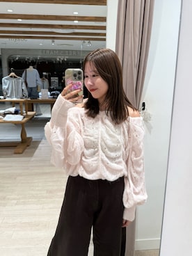 「mystic（ミスティック）のウェーブシアーホイップニット（ニット/セーター、ピンク系）」を使った、hiyoriさん（レディース・156cm）の秋コーディネート