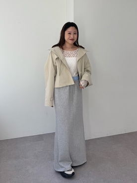 「mystic（ミスティック）のスタンドカラーショートトレンチ（トレンチコート、ホワイト系）」を使った、hiyoriさん（レディース・156cm）の冬コーディネート