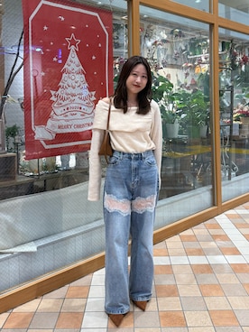 「mystic（ミスティック）のワンショルデザインニット（ニット/セーター、ホワイト系）」を使った、hiyoriさん（レディース・156cm）の冬コーディネート