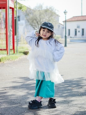 「アイテム（ワンピース/ドレス）」を使った、pietスタッフさん（キッズ・100cm）の秋コーディネート