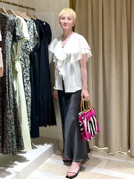 「アイテム（かごバッグ）」を使った、MASさん（レディース・164cm）の夏コーディネート