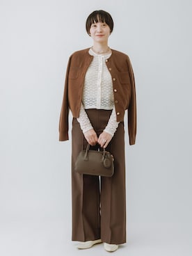 「E'POR（エポール）の【E'POR】TWO BOSTON BAG Mini/撥水・26AW新型（ハンドバッグ、ブラウン系）」を使った、MASさん（レディース・164cm）の夏コーディネート