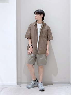 「GLOBAL WORK（グローバルワーク）のサラサラ快適DRYポケットTシャツ/636404（Tシャツ/カットソー、ホワイト系）」を使った、タクミさん（メンズ）の夏コーディネート