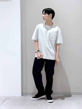 「GLOBAL WORK（グローバルワーク）のエアかるイージーパンツ/633983（その他パンツ、ブラック系）」を使った、タクミさん（メンズ）の夏コーディネート