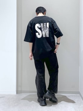 「GLOBAL WORK（グローバルワーク）のGOODデニムイージーパンツ/498394（デニムパンツ、ブラック系）」を使った、タクミさん（メンズ）の春コーディネート
