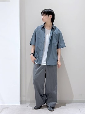 「GLOBAL WORK（グローバルワーク）のノンストレスリッチワイドパンツ/632962（その他パンツ、グレー系）」を使った、タクミさん（メンズ）の夏コーディネート