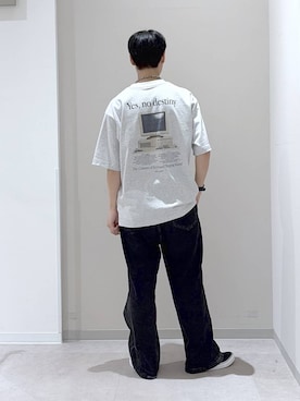 「GLOBAL WORK（グローバルワーク）のGOODデニムイージーパンツ/498394（デニムパンツ、ブラック系）」を使った、タクミさん（メンズ）の夏コーディネート
