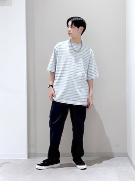 「GLOBAL WORK（グローバルワーク）のエアかるイージーパンツ/633983（その他パンツ、ブラック系）」を使った、タクミさん（メンズ）の夏コーディネート