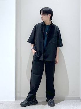 「GLOBAL WORK（グローバルワーク）のノンストレスリッチ/イージーパンツ/634245（その他パンツ、ブラック系）」を使った、タクミさん（メンズ）の春コーディネート