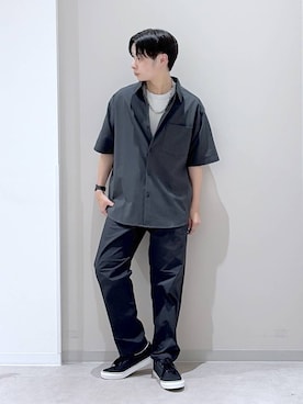 「GLOBAL WORK（グローバルワーク）のエアかるイージーパンツ/633983（その他パンツ、ブラック系）」を使った、タクミさん（メンズ）の夏コーディネート
