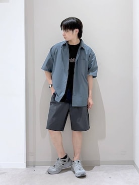 「GLOBAL WORK（グローバルワーク）のサラサラ快適DRYプリントTシャツ/636407（Tシャツ/カットソー、ブラック系）」を使った、タクミさん（メンズ）の夏コーディネート
