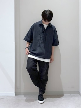 「GLOBAL WORK（グローバルワーク）のGOODデニムイージーパンツ/498394（デニムパンツ、ブラック系）」を使った、タクミさん（メンズ）の夏コーディネート