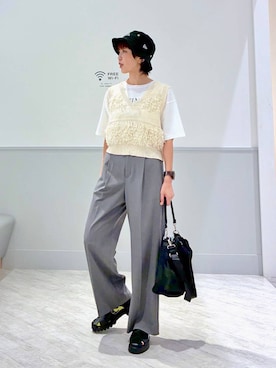 「GLOBAL WORK（グローバルワーク）のループフリンジベスト/1017914（ベスト、ホワイト系）」を使った、nakamu29さん（レディース）の夏コーディネート