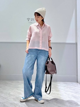 「GLOBAL WORK（グローバルワーク）のGOODデニムイージーパンツ/COOL/636569（デニムパンツ、ブルー系）」を使った、nakamu29さん（レディース）の春コーディネート