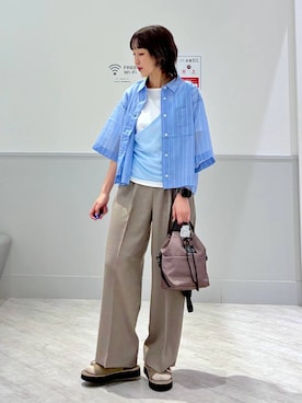 「GLOBAL WORK（グローバルワーク）のお手入れラクラクセットアップ/ワイドパンツ/632905（その他パンツ、ブラウン系）」を使った、nakamu29さん（レディース）の春コーディネート