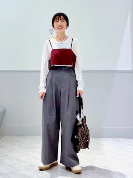 「GLOBAL WORK（グローバルワーク）のシルクブレンドクループルオーバー長袖/1051637（Tシャツ/カットソー、ホワイト系）」を使った、nakamu29さん（レディース）の秋コーディネート