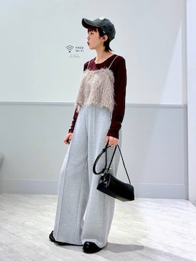 「GLOBAL WORK（グローバルワーク）のサラサラヘンリーネック長袖プルオーバー/1017895（Tシャツ/カットソー、レッド系）」を使った、nakamu29さん（レディース）の秋コーディネート