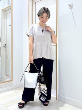 「ベーシック/シンプル」｜「アイテム（財布/小物）」を使った、たかなさん（レディース・162cm）の夏コーディネート