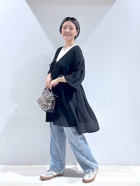 「GLOBAL WORK（グローバルワーク）のGOODデニムバギーパンツ/498388（デニムパンツ）」を使った、たかなさん（レディース・162cm）の秋コーディネート