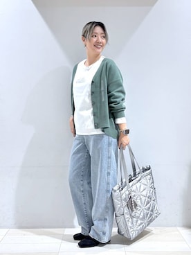 「GLOBAL WORK（グローバルワーク）のGOODデニムバギーパンツ/498388（デニムパンツ）」を使った、たかなさん（レディース・162cm）の秋コーディネート