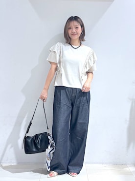 「GLOBAL WORK（グローバルワーク）のシルクプリントスカーフ/321108（バンダナ/スカーフ、その他）」を使った、たかなさん（レディース・162cm）の夏コーディネート