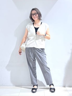 「GLOBAL WORK（グローバルワーク）のスペ軽お財布ショルダー2/580785（ショルダーバッグ、ベージュ系）」を使った、たかなさん（レディース・162cm）の夏コーディネート