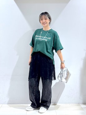 「GLOBAL WORK（グローバルワーク）のGOODデニムバギーパンツ/498388（デニムパンツ）」を使った、たかなさん（レディース・162cm）の秋コーディネート