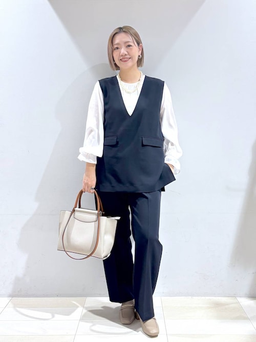 ◇限定◇GLOBAL WORKスゴラクカットブラウス・パンツ3セット ネイビー