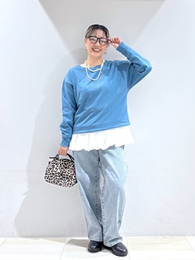 「GLOBAL WORK（グローバルワーク）のGOODデニムバギーパンツ/498388（デニムパンツ）」を使った、たかなさん（レディース・162cm）の秋コーディネート