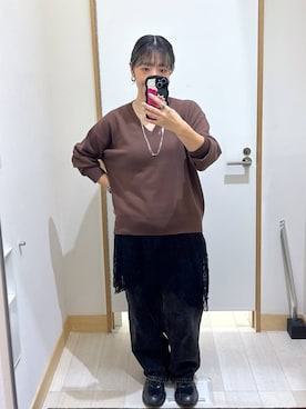 「GLOBAL WORK（グローバルワーク）のGOODデニムバギーパンツ/498388（デニムパンツ）」を使った、たかなさん（レディース・162cm）の秋コーディネート