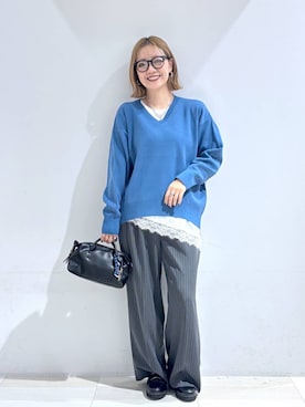 「GLOBAL WORK（グローバルワーク）のヘビロッTEEレース切り替え/1054499（Tシャツ/カットソー、ホワイト系）」を使った、たかなさん（レディース・162cm）の秋コーディネート