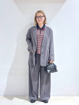 「GLOBAL WORK（グローバルワーク）のダブル襟マルチボーダーポロ/1042903（Tシャツ/カットソー、レッド系）」を使った、たかなさん（レディース・162cm）の秋コーディネート