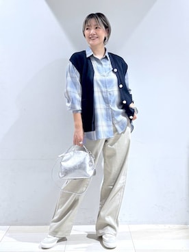 「GLOBAL WORK（グローバルワーク）のGOODデニムバギーパンツ/498388（デニムパンツ）」を使った、たかなさん（レディース・162cm）の秋コーディネート