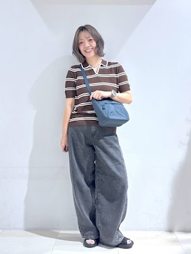 「GLOBAL WORK（グローバルワーク）のGOODデニムバレルCOOL/627009（デニムパンツ、ブラック系）」を使った、たかなさん（レディース・162cm）の夏コーディネート