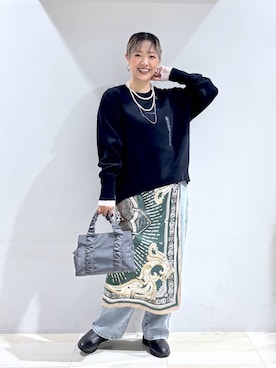 「GLOBAL WORK（グローバルワーク）のGOODデニムバギーパンツ/498388（デニムパンツ）」を使った、たかなさん（レディース・162cm）の秋コーディネート
