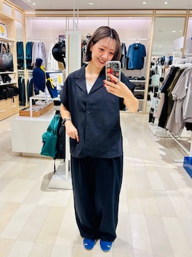 「GLOBAL WORK（グローバルワーク）のノンストレスリッチワイドパンツ/632962（その他パンツ、ブラック系）」を使った、たかなさん（レディース・162cm）の夏コーディネート