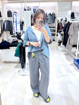 「GLOBAL WORK（グローバルワーク）のノンストレスリッチワイドパンツ/632962（その他パンツ、グレー系）」を使った、たかなさん（レディース・162cm）の夏コーディネート