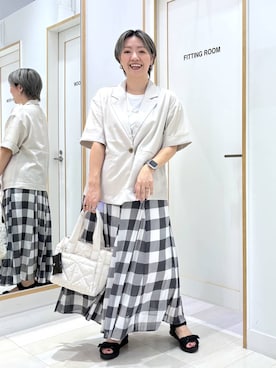 「GLOBAL WORK（グローバルワーク）のアイテム（テーラードジャケット）」を使った、たかなさん（レディース・162cm）の夏コーディネート