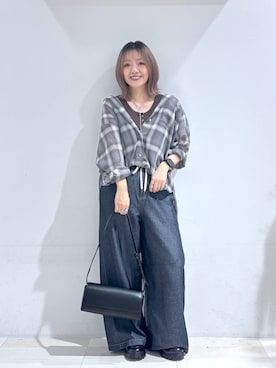 「GLOBAL WORK（グローバルワーク）の晴雨兼用厚底ローファー/1023266（ローファー、ブラック系）」を使った、たかなさん（レディース・162cm）の夏コーディネート