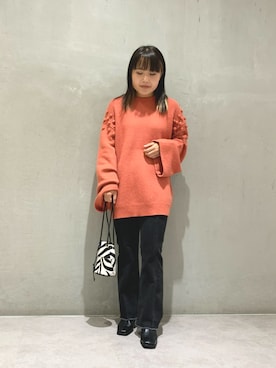 「marco masi（マルコマージ）のMARCO MASI　ZEBRA MINIBAG（ショルダーバッグ）」を使った、maho.さん（レディース・156cm）の秋コーディネート
