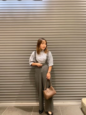 「アイテム（サロペット/オーバーオール、グレー系）」を使った、maho.さん（レディース・156cm）の夏コーディネート