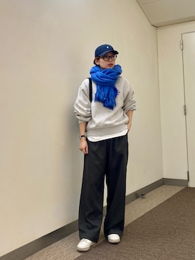 「アイテム（帽子、ブルー系）」を使った、おおしまゆなさん（レディース・162cm）の冬コーディネート