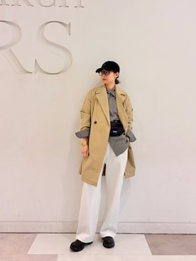 「FORK&SPOON（フォークアンドスプーン）のFORK&SPOON　オーバーライトミドルコート（その他アウター、ベージュ系）」を使った、おおしまゆなさん（レディース・162cm）の春コーディネート