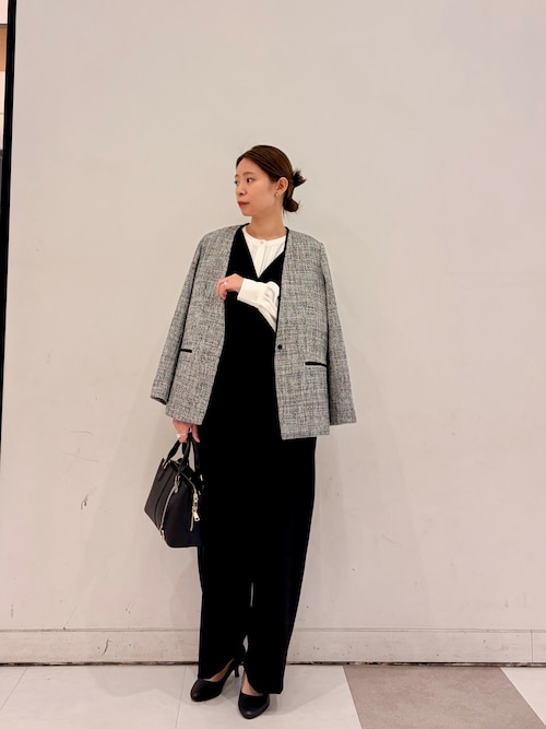 ツィードVネックロングジャケット｜オフィス/フォーマル/オケージョン