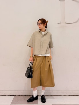 「FORK&SPOON（フォークアンドスプーン）のFORK&SPOON　ソリッドショートスリーブTシャツ（Tシャツ/カットソー、グレー系）」を使った、おおしまゆなさん（レディース・162cm）の夏コーディネート