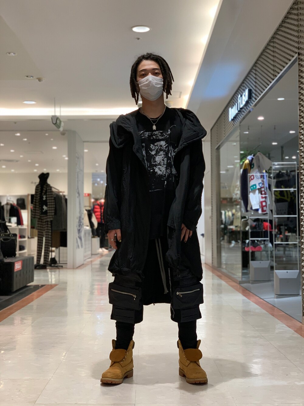 「ROYAL FLASH、ロイヤルフラッシュ、名古屋、parco、モード、Nude、A.F ARTEFACT、カットソー、サルエルショーツ、レギンス、ドレッド」｜「ROYAL FLASHのA.F ARTEFACT/エーエフ・アーティファクト/レギンスコンビショーツ（その他パンツ、ブラック系）」を使った、ryusei617さん（メンズ・172cm）の冬コーディネートの1枚目の写真